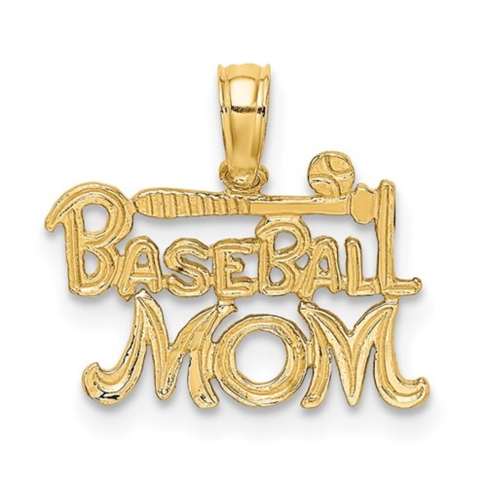 14k Yellow Gold MINI Novelty Baseball Mom Necklace Charm Pendant, gift for mom